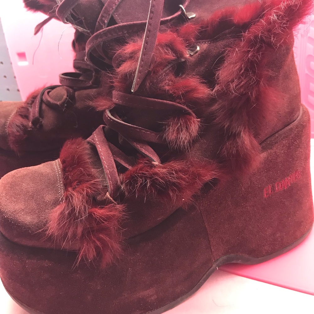 COPY - El Dantes burgundy fur knee boots goth platform 7